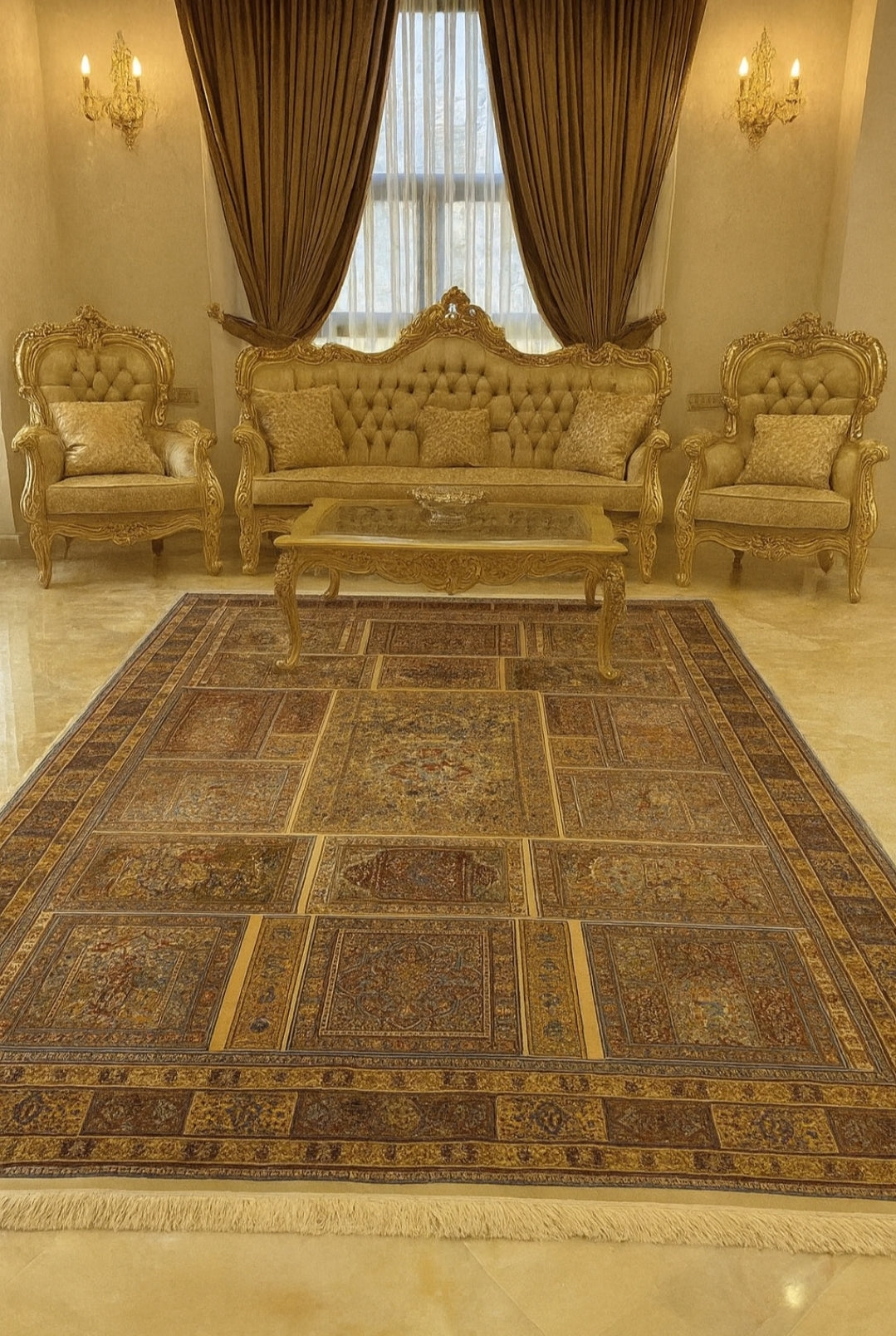 Handknotted silk on silk kashmiri carpets