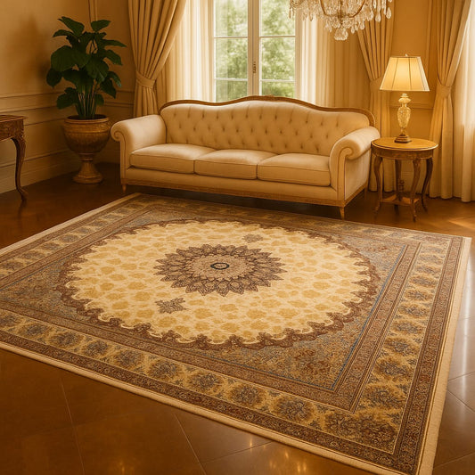 Kashmiri silk on silk carpets