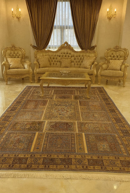 Handknotted silk on silk kashmiri carpets