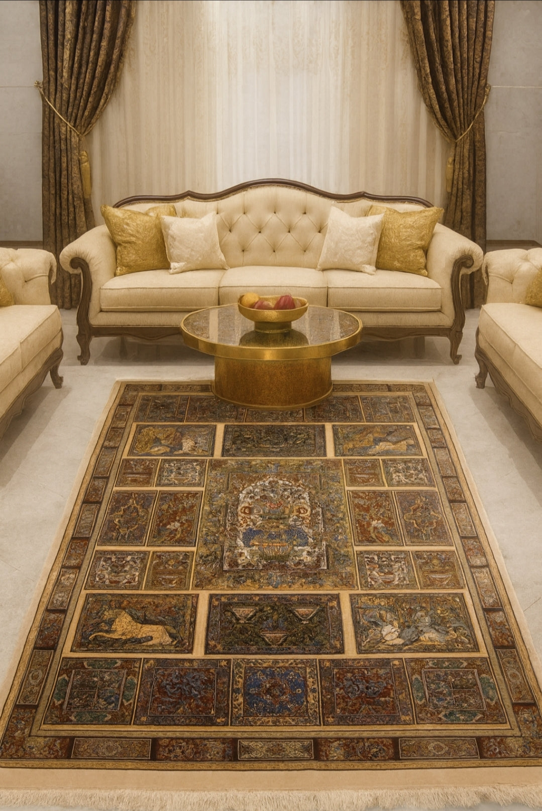 Handknotted silk on silk kashmiri carpets