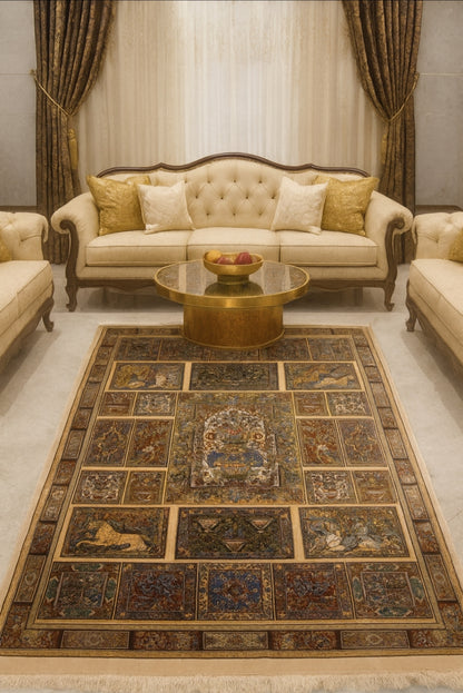 Handknotted silk on silk kashmiri carpets