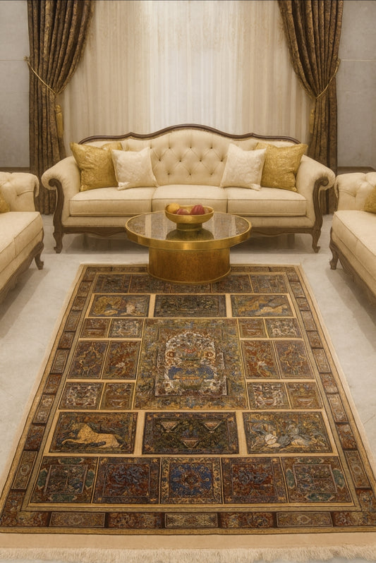 Handknotted silk on silk kashmiri carpets