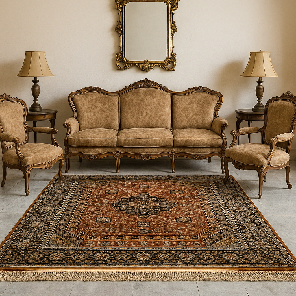 Traditional silk persian design carpets rust colour 4ft x 6 ft rust colour soft shining