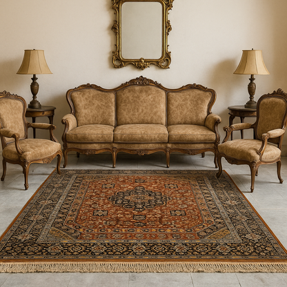 Traditional silk persian design carpets rust colour 4ft x 6 ft rust colour soft shining